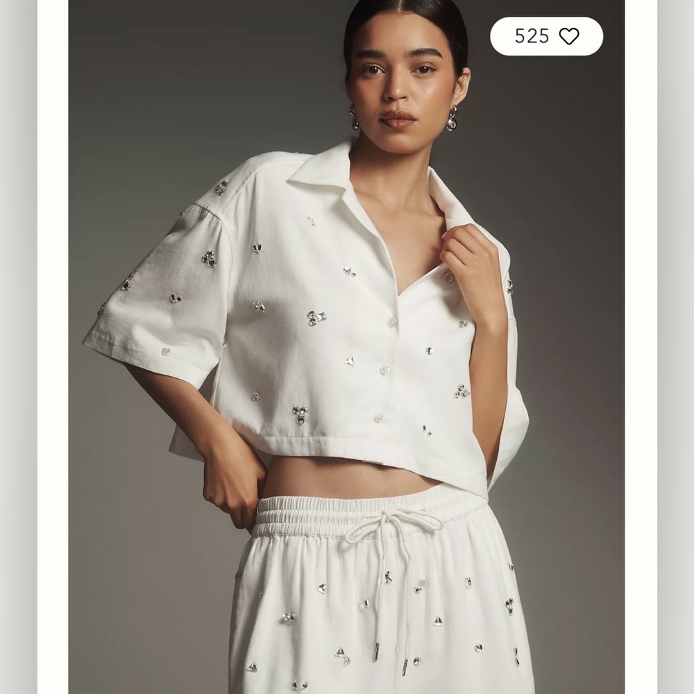 NWT Maeve Crystal-Embellished Buttondown Shirt - Large
